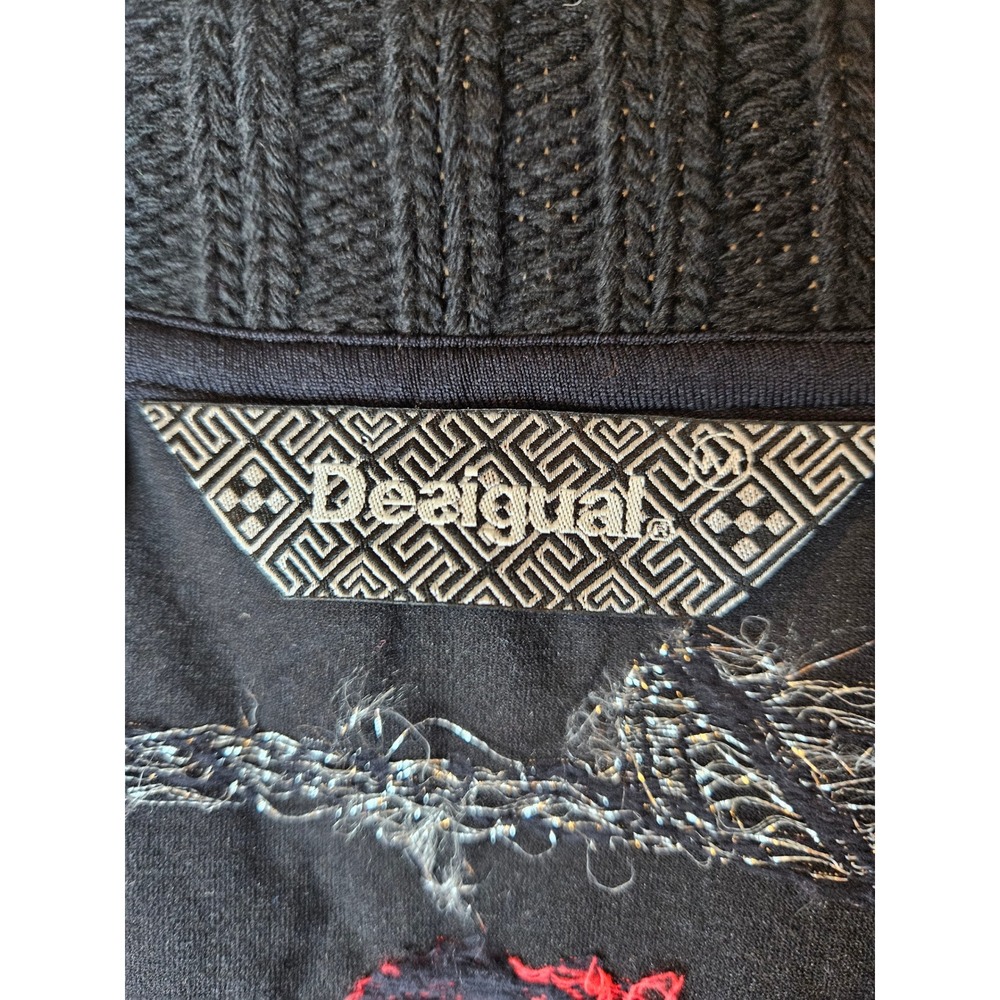Desigual Patchwork Embroidered Knit Tunic Vest Black Boho Goth Y2K Whimsygoth - Picture 4 of 14